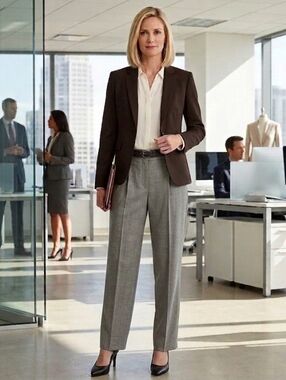 Zara Made in Spain Women Sz 10 Heather Brown Textured Trousers Dress Pants